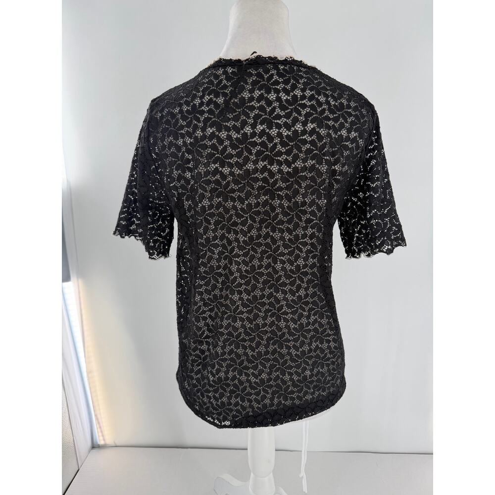 Zara Women’s Small Black Floral Lace Sheer Short Sleeve Blouse Top Romantic - Picture 5 of 10